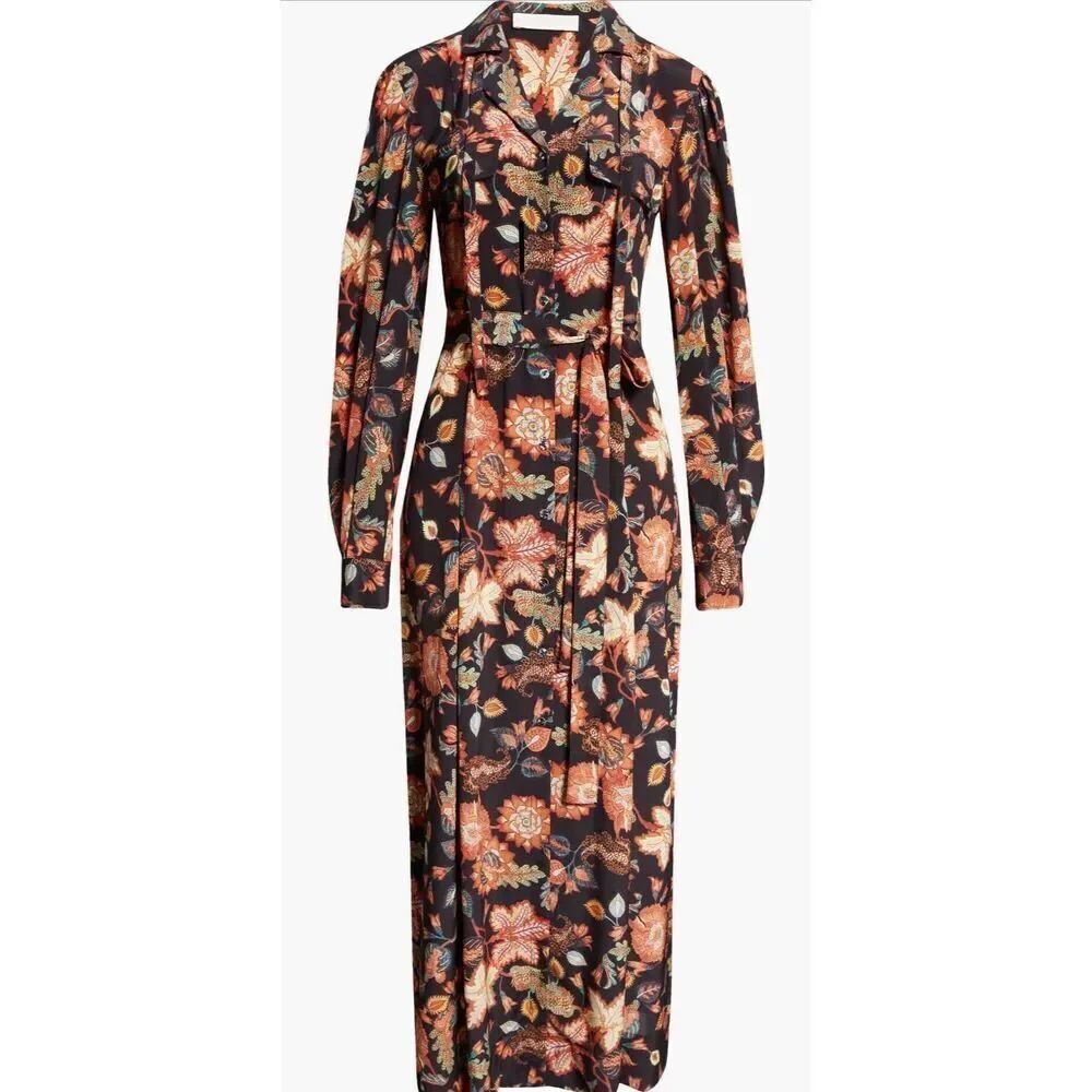 Ulla Johnson Giselle Floral Long Sleeve Silk Shirtdress NWT Size 2